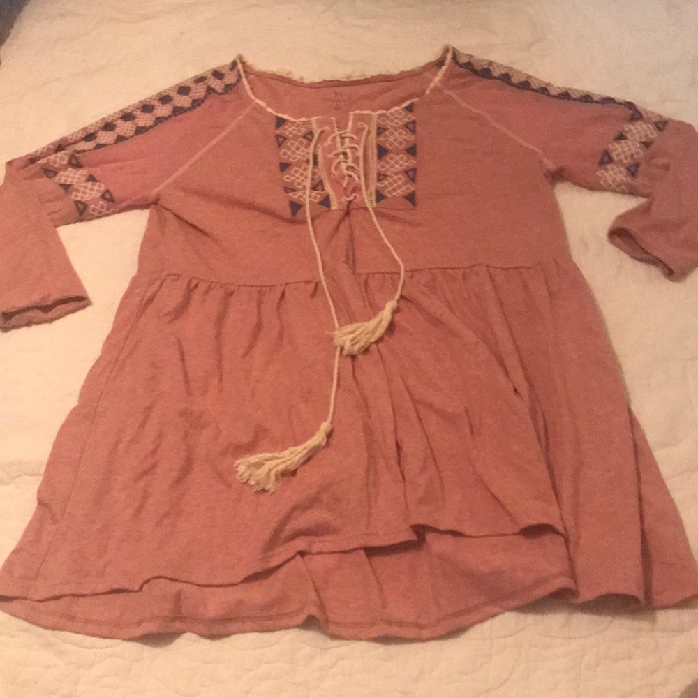 Red Babydoll Top with Embroidery